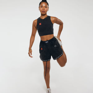 SHADOW Mid Sweat Short in Black Wash