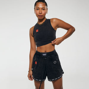 SHADOW Mid Sweat Short in Black Wash